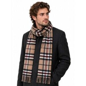 Johnstons of Elgin 100% Cashmere Scarf Made in Scotland Plaid Fringe Nova Check
